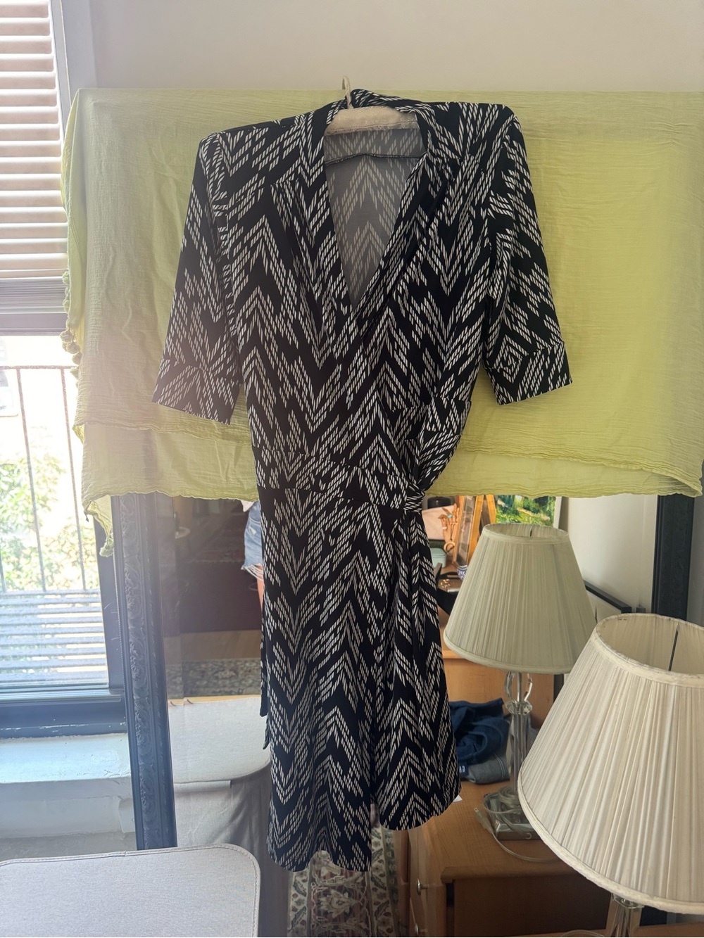 Femme de Carrière Black & White Geometric Wrap Dress